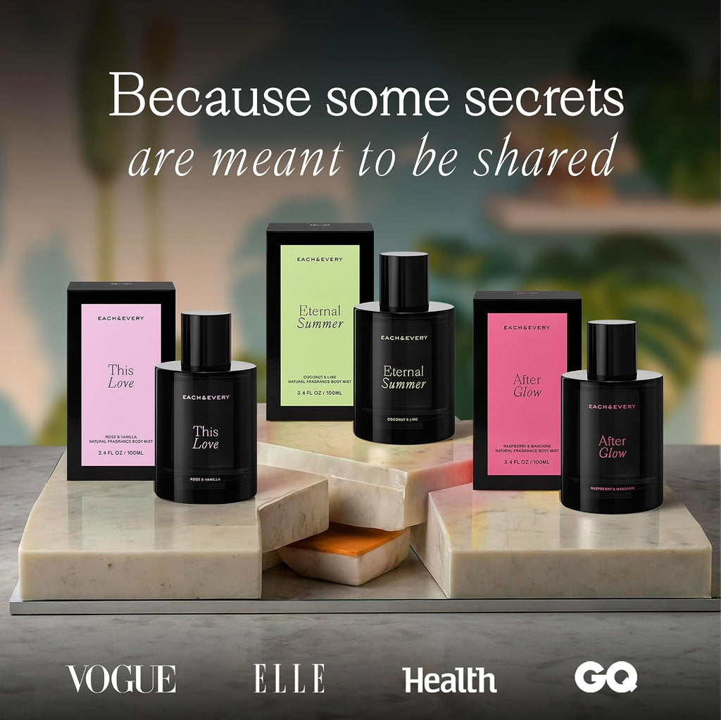 Each & Every Hair & Body Mist Bundle for Women & Men – 100% Natural Fragrance, Vegan & Cruelty-Free – After Glow, Eternal Summer & This Love Scents, 3-Pack