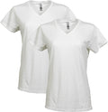 Gildan Women's Heavy Cotton V-Neck T-Shirt, 2-Pack, White, Large (Clearance)