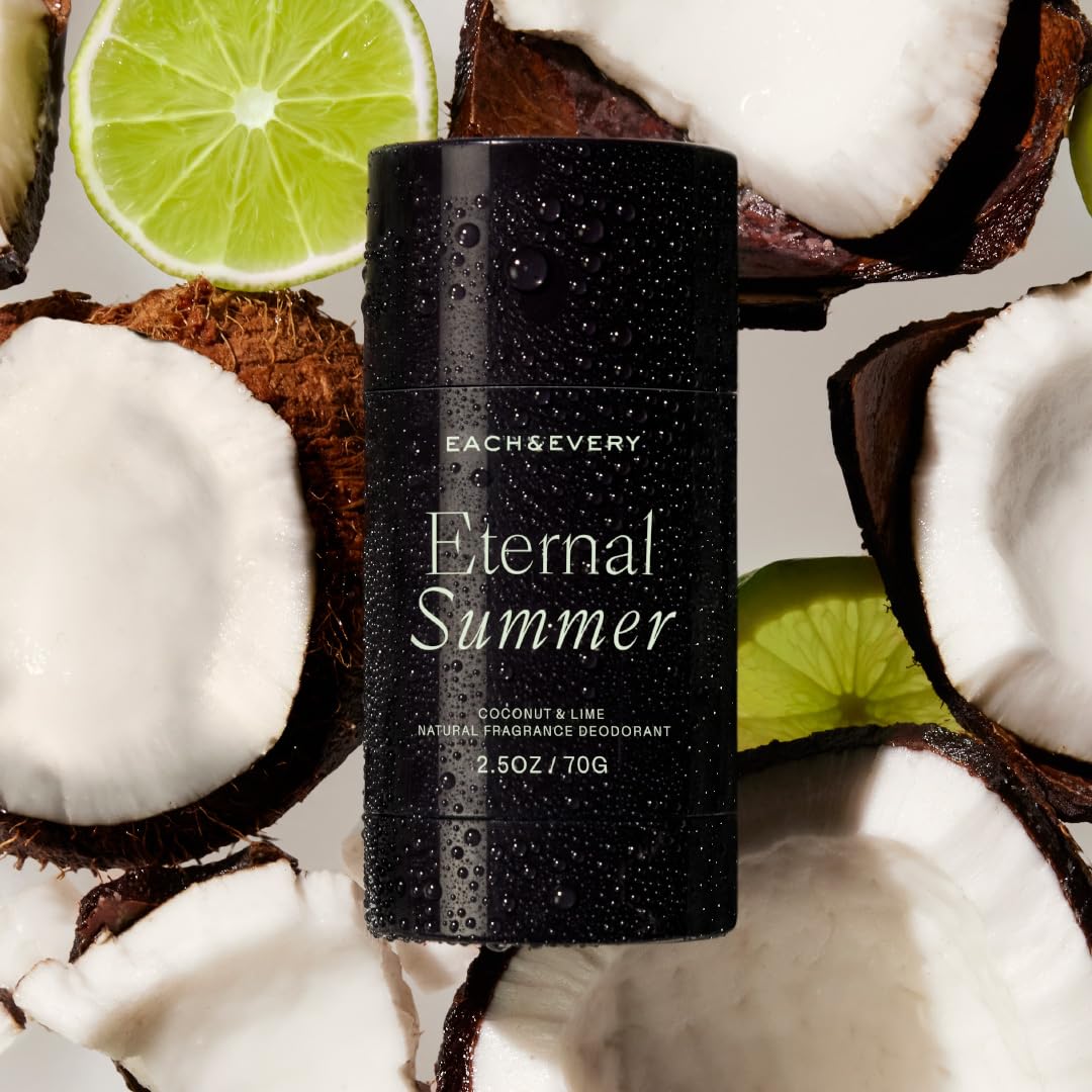 Each & Every Eternal Summer Trio - Body Wash 16.5 Fl Oz, Hair & Body Mist, Aluminum Free Deodorant 2.5 oz, Hydrating Cleanse, Odor Protection & Fresh Coconut & Lime Scent