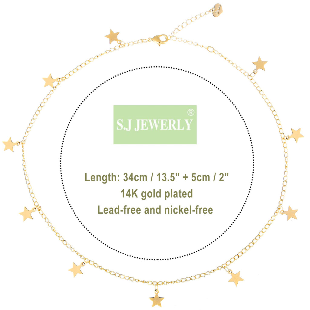 S.J JEWELRY Women Simple Delicate Full Moon 14K Gold Plated/Rose Gold/Silver Plated Layered Pendant Handmade Star Chokers Necklaces