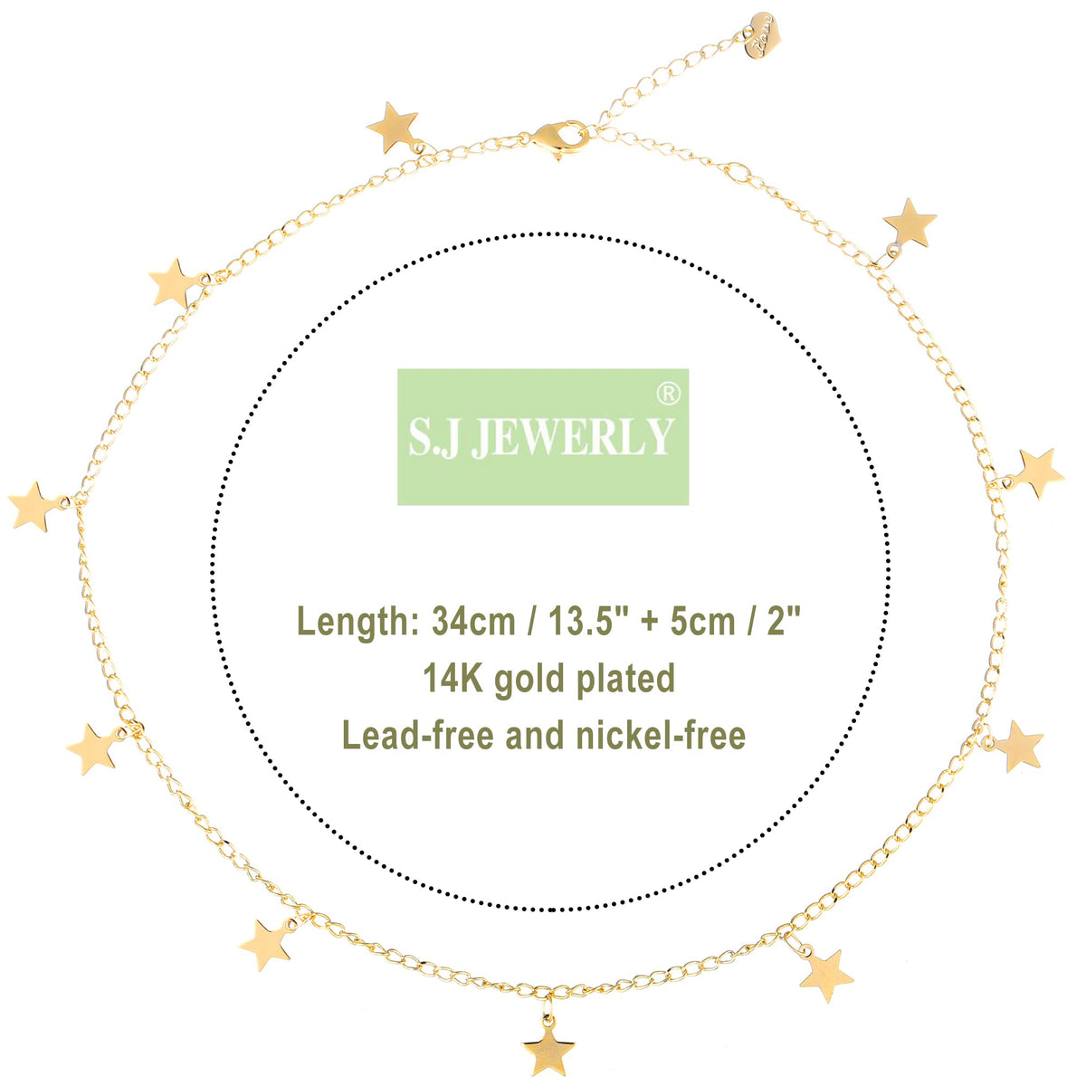 S.J JEWELRY Women Simple Delicate Full Moon 14K Gold Plated/Rose Gold/Silver Plated Layered Pendant Handmade Star Chokers Necklaces