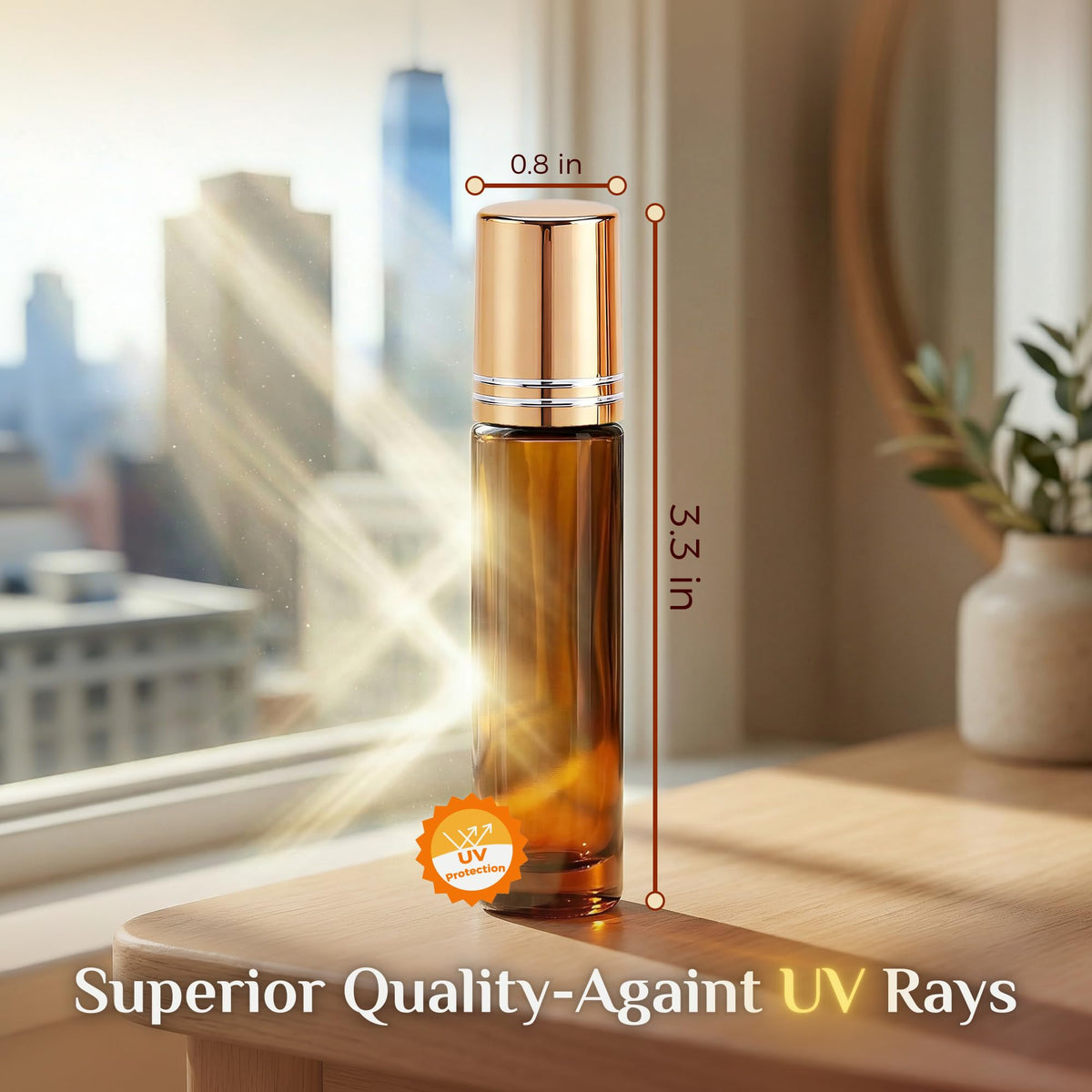 PrettyCare 4 Pack Amber Glass Oil Roller Bottles for Essential Oils 10ml, Roll On Bottles with Stainless Steel Roller Ball Leak-Proof Perfume Travel Refillable Bottle Empty, Beauty & Personal Care