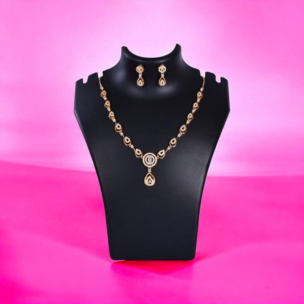 Nilu's Collection American Diamond Stone Studded | Rose Gold/Silver Plated | Anti Tarnish Jewellery Set for Women | Matching Earrings Perfect for Weddings and Special Occasions