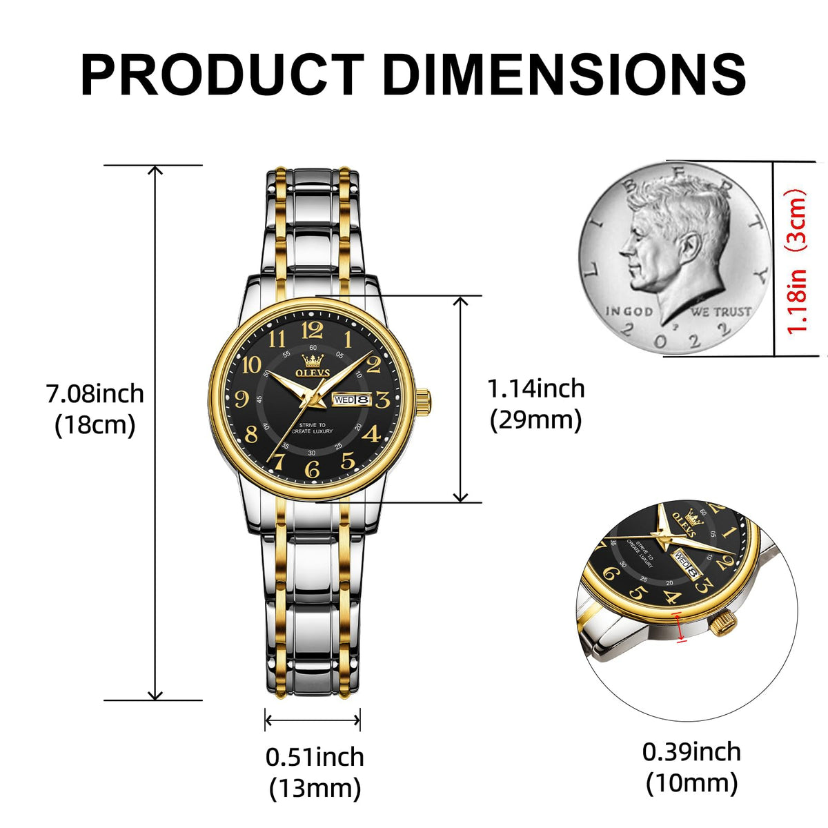 OLEVS Watch for Women Luxury Fashion Diamond Classic Arabic Dial Wrist Women's Watches with Date Waterproof Stainless Steel Quartz Ladies Watch