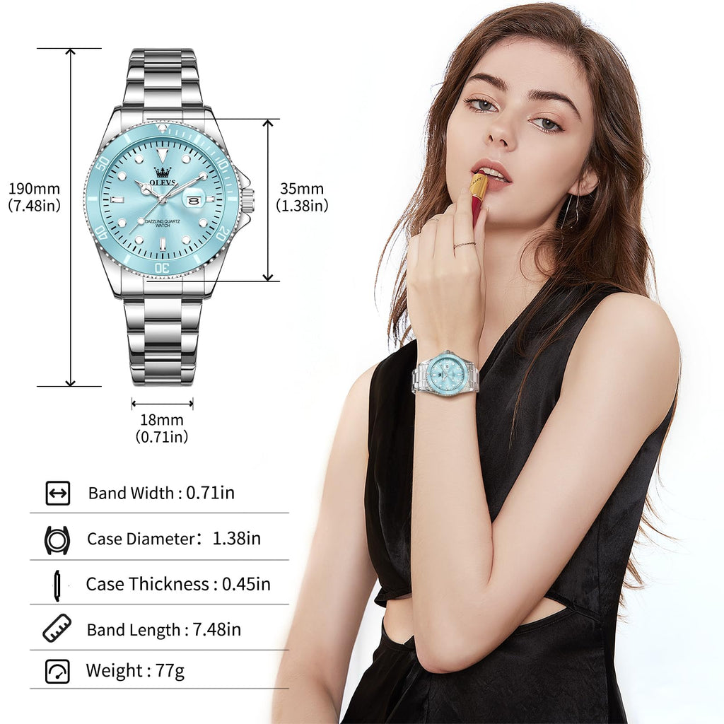 OLEVS Watch Women Silver Watches for Women Luxury for Small Wrists Dress Stainless Steel Women's Wrist Watches Easy to Read Reloj para Mujer Black/Blue/Gold/Green/Pink/Purple