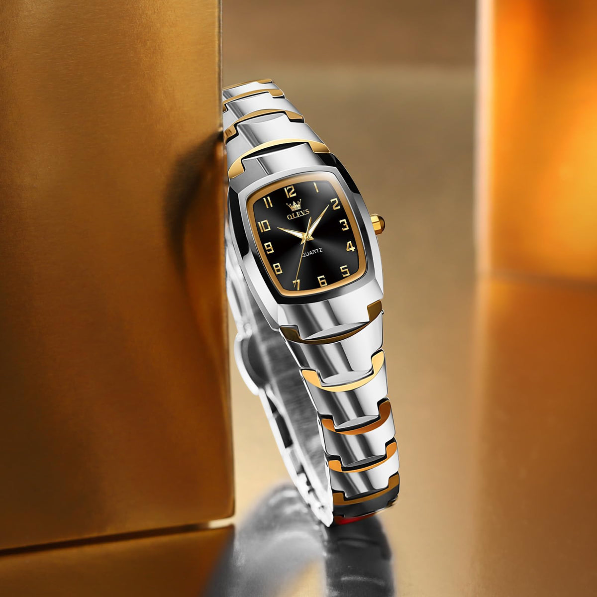 OLEVS Watch Women Luxury Classic Stainless Steel Small Wrist Dress Watches for Women Waterproof Analog Day Date Dainty Fashion Dress Female Watch-(Black/Rose Gold/Gold Face)