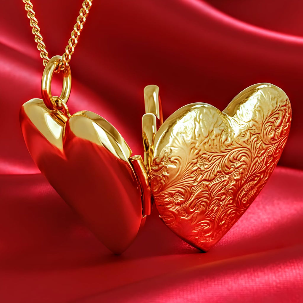 UNCLE LOL Vintage Silver Heart Locket Necklace – Engraved Photo Pendant for Women