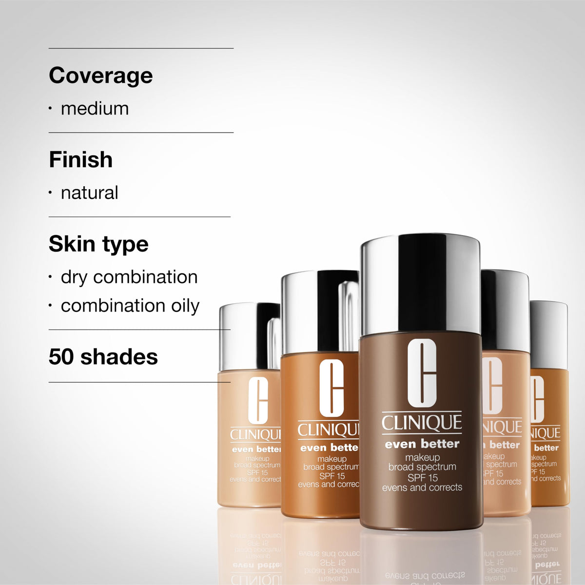 Clinique Even Better Makeup Liquid Foundation SPF 15 With Vitamin C For Dry + Oily Combination Skin Types | Medium Coverage + Natural Finish | Evens Skin Tone + Reduces Dark Spots