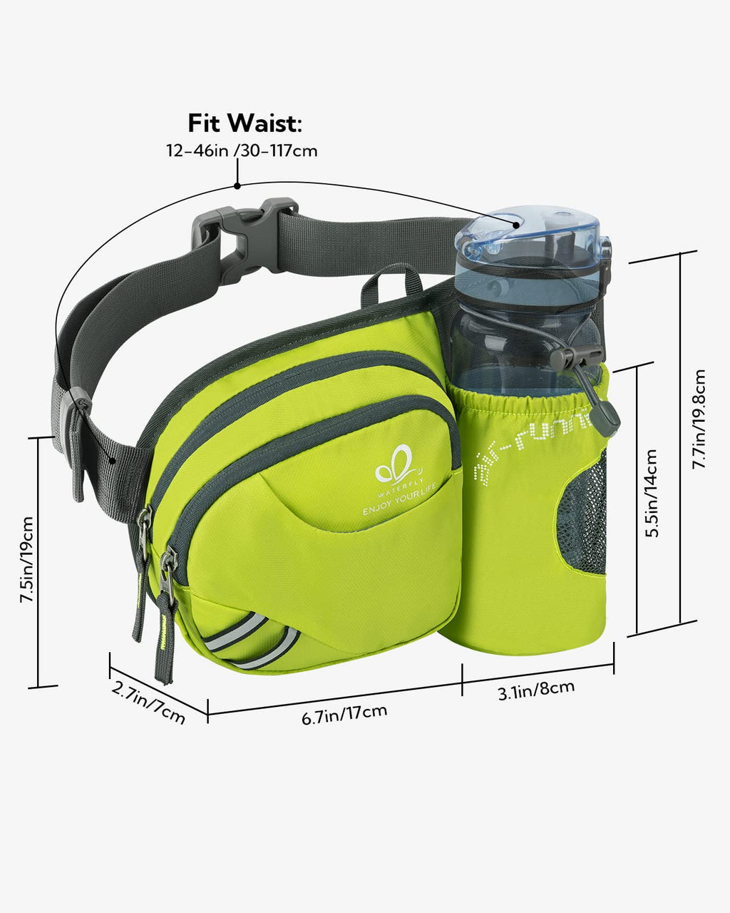 WATERFLY Fanny Pack Waist Bag: Waist Pack for Women Men with Water Bottle Holder Hiking Fanny Pack for Running Walking DogWalking Travel Cycling