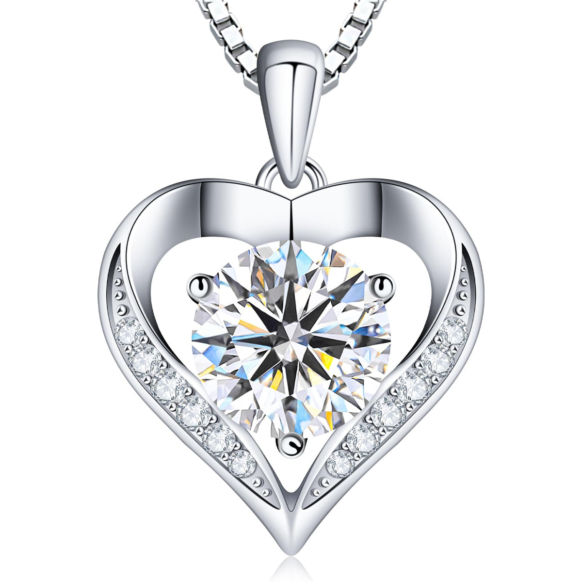 Luxury Moissanite Heart Necklace for Women – 925 Sterling Silver Heart Pendant, Sparkling Jewelry Gift for Wife, Girlfriend, Mom & Daughter