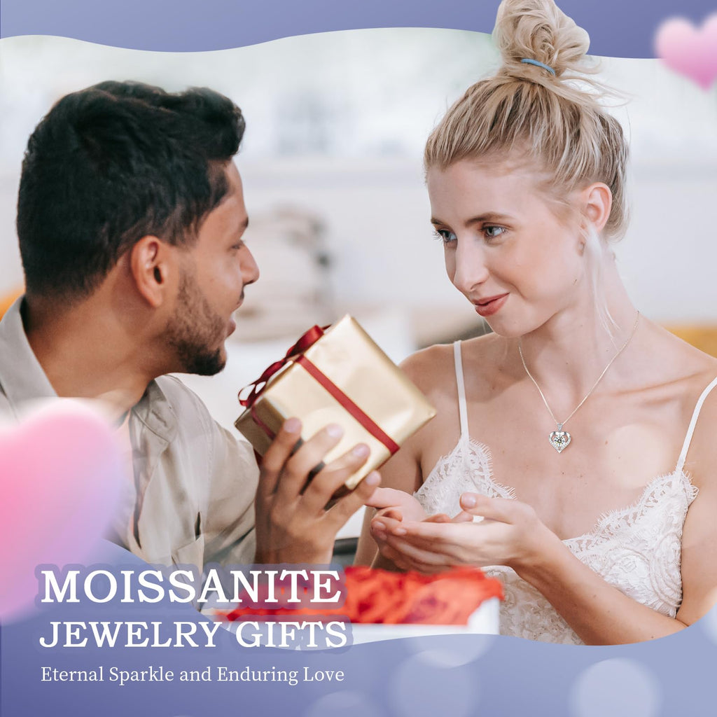 Luxury Moissanite Heart Necklace for Women – 925 Sterling Silver Heart Pendant, Sparkling Jewelry Gift for Wife, Girlfriend, Mom & Daughter