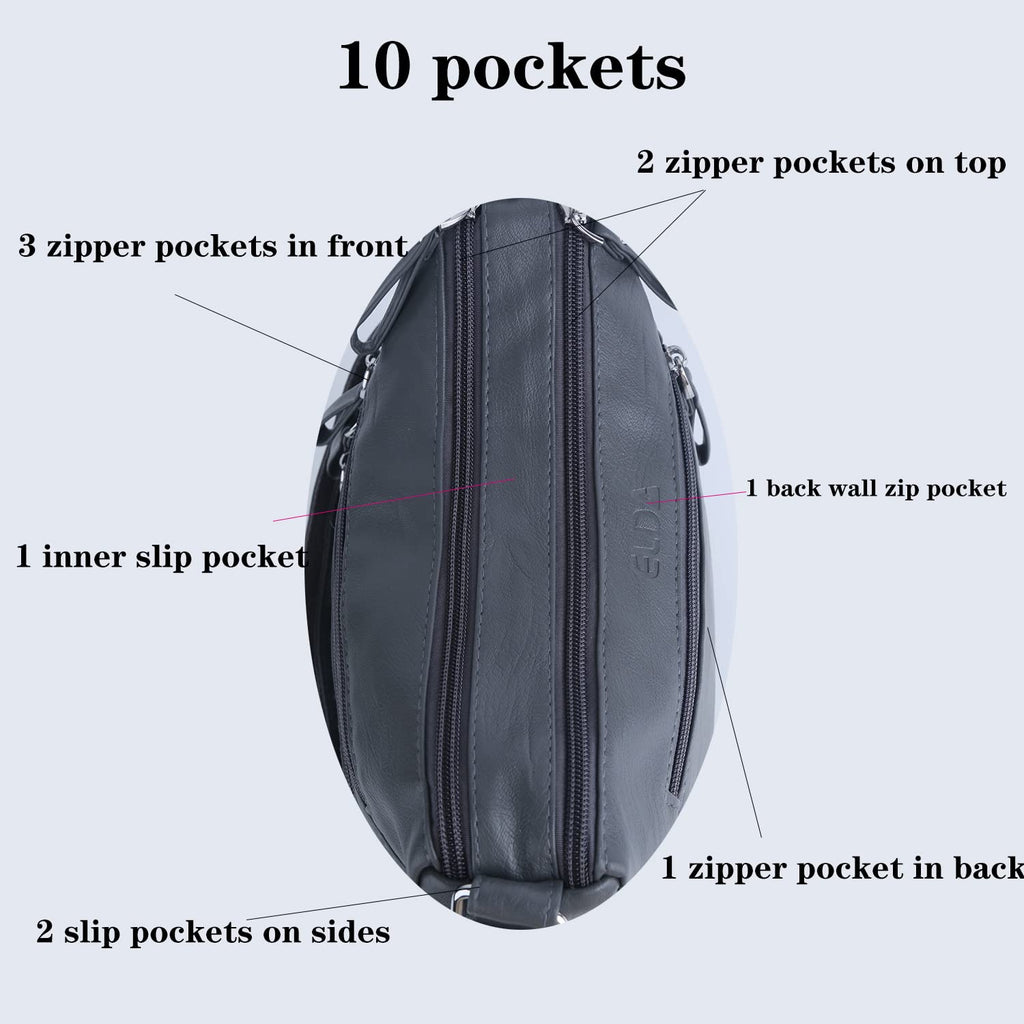 ELDA 10 Pockets Crossbody Purses for Women Medium Pocketbooks Lightweight Ladies Satchel Bag Multi Pocket Shoulder Handbag