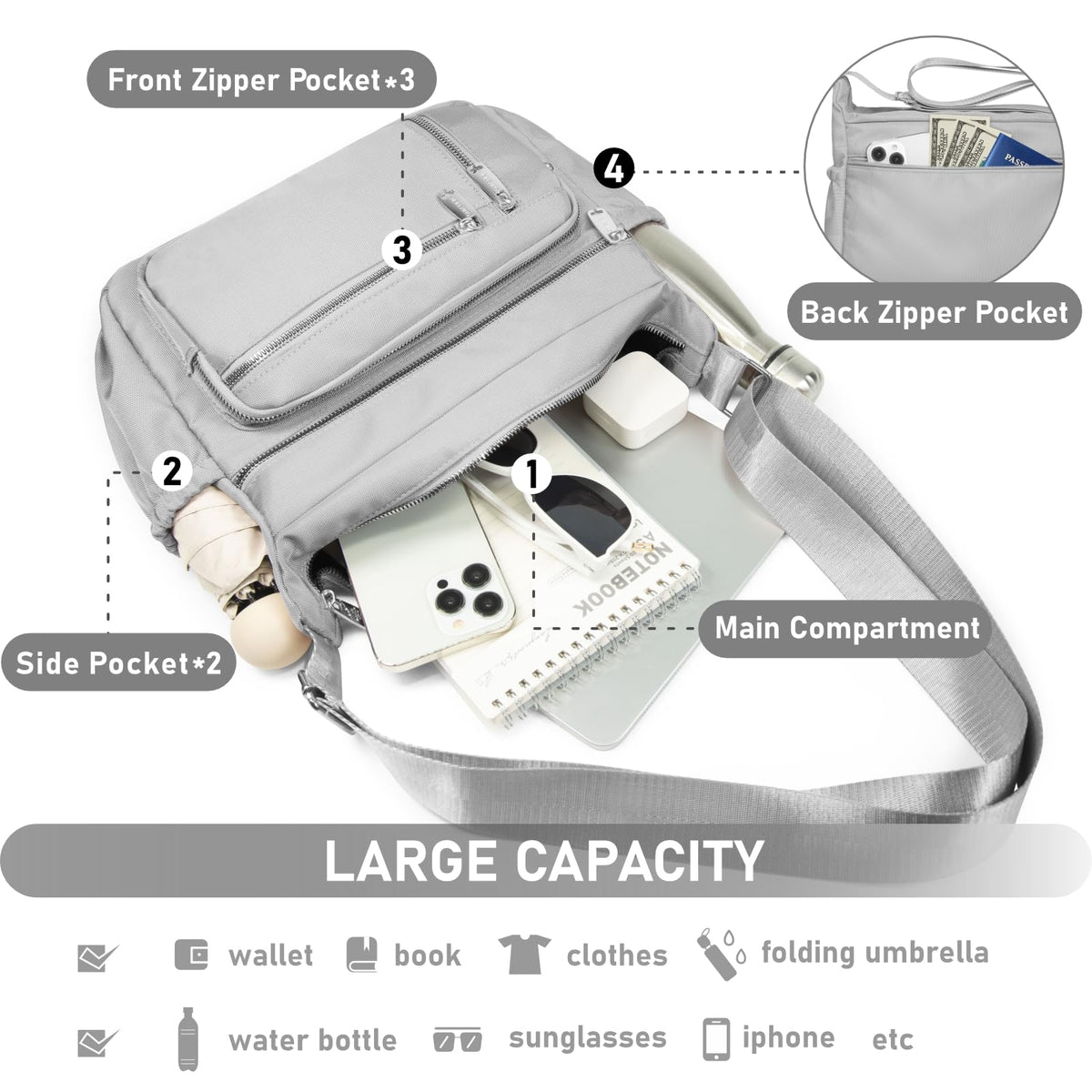 NPBAG Crossbody Bag for Women, Shoulder Purse Handbag Messenger Bag, Trendy Pocketbooks, Waterproof and Multi-Pockets