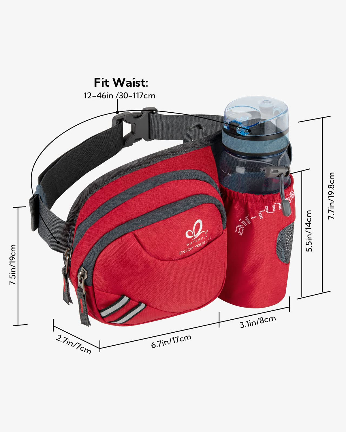 WATERFLY Fanny Pack Waist Bag: Waist Pack for Women Men with Water Bottle Holder Hiking Fanny Pack for Running Walking DogWalking Travel Cycling
