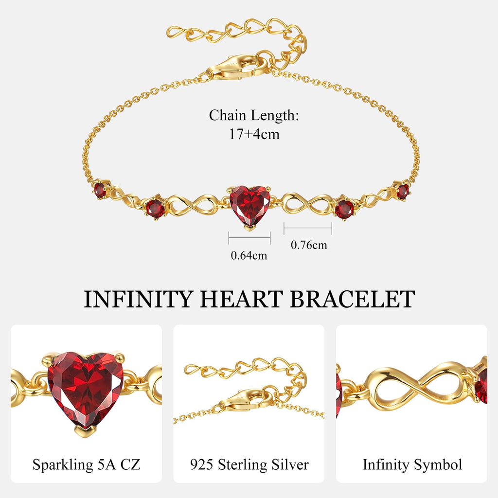 G&GEMSJEW Infinity Heart Birthstone Bracelets for Women, 925 Sterling Silver Women Charm Link Bracelet Adjustable, Birthday Anniversary Christmas Jewelry Gifts for Women Wife Mom Girlfriend Her