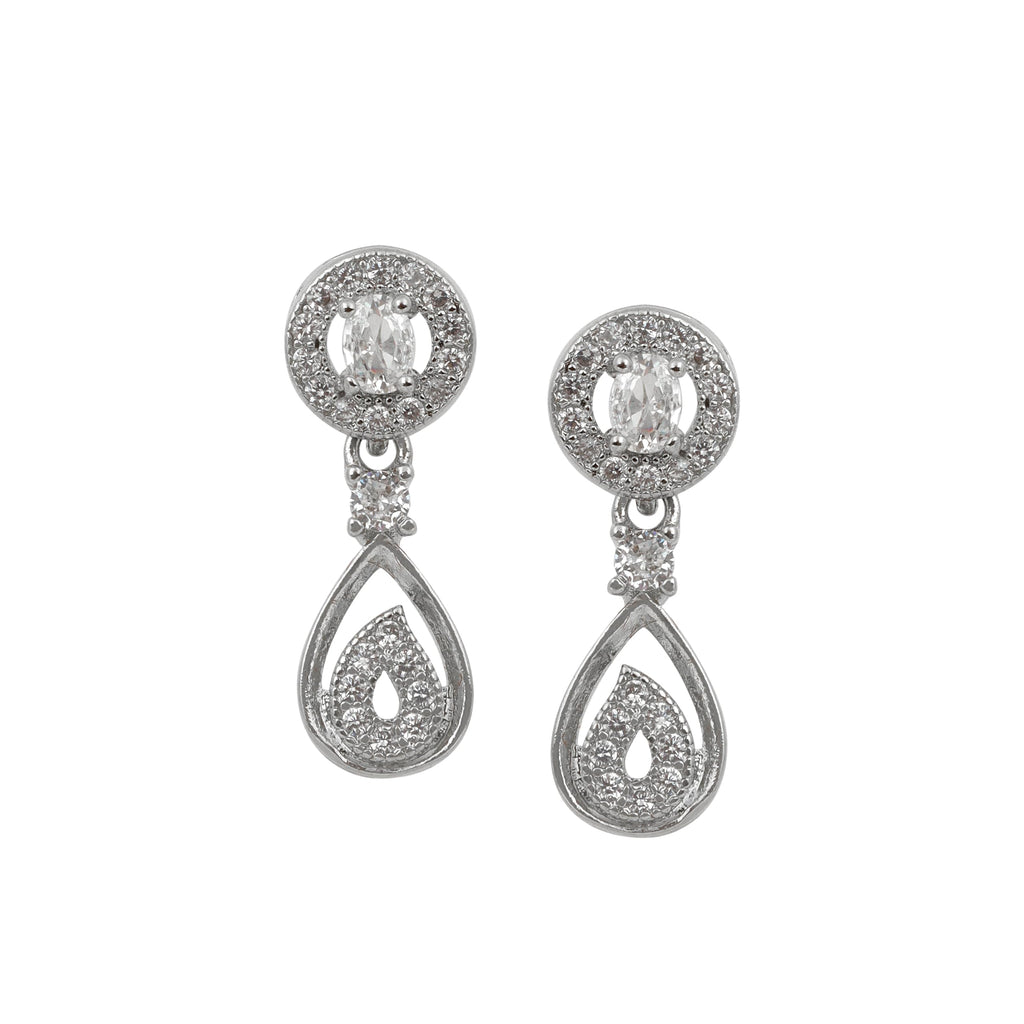 Nilu's Collection American Diamond Stone Studded | Rose Gold/Silver Plated | Anti Tarnish Jewellery Set for Women | Matching Earrings Perfect for Weddings and Special Occasions