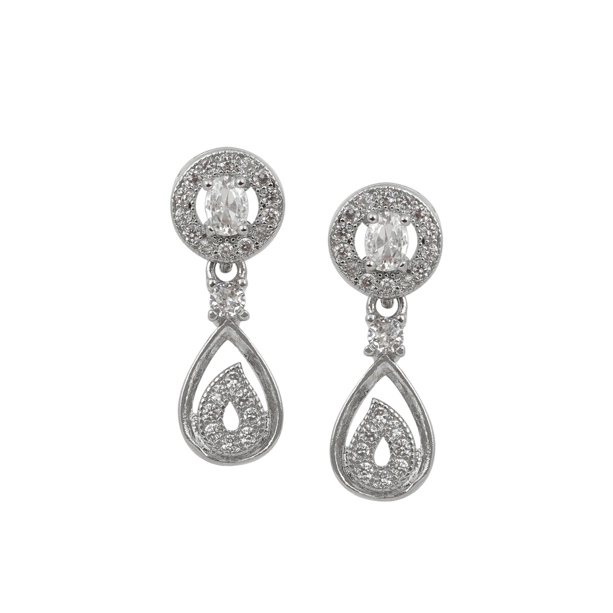 Nilu's Collection American Diamond Stone Studded | Rose Gold/Silver Plated | Anti Tarnish Jewellery Set for Women | Matching Earrings Perfect for Weddings and Special Occasions