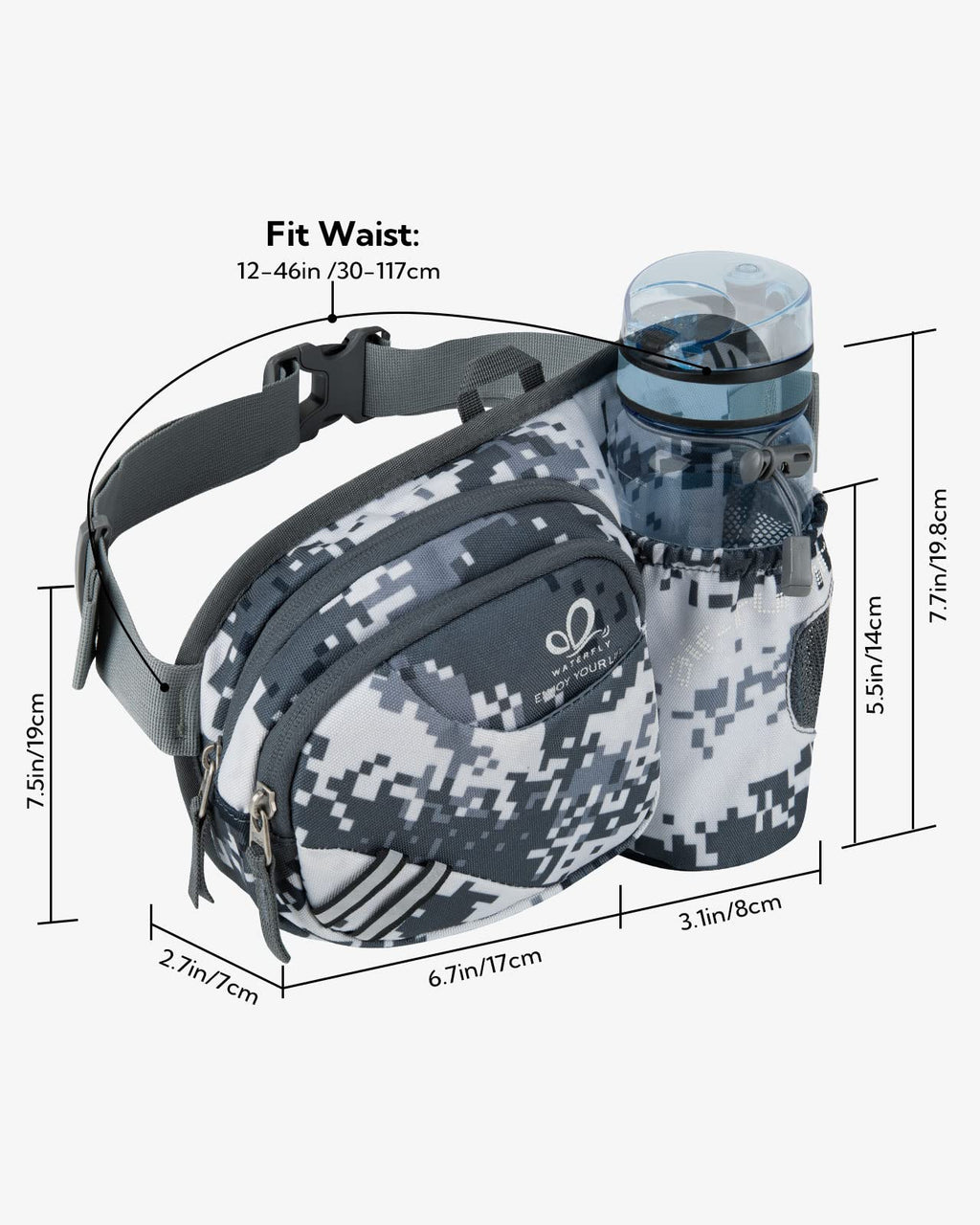 WATERFLY Fanny Pack Waist Bag: Waist Pack for Women Men with Water Bottle Holder Hiking Fanny Pack for Running Walking DogWalking Travel Cycling