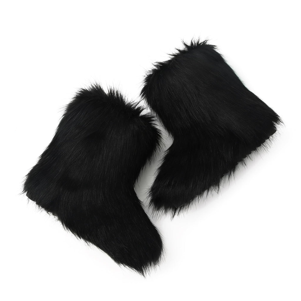 Wnshonzy Fur Boots for Women Snow Furry Fluffy Platform Flat Ankle Mini Boot Winter Round Toe Y2k Comfortable Mid-Calf Short Outdoor 2025