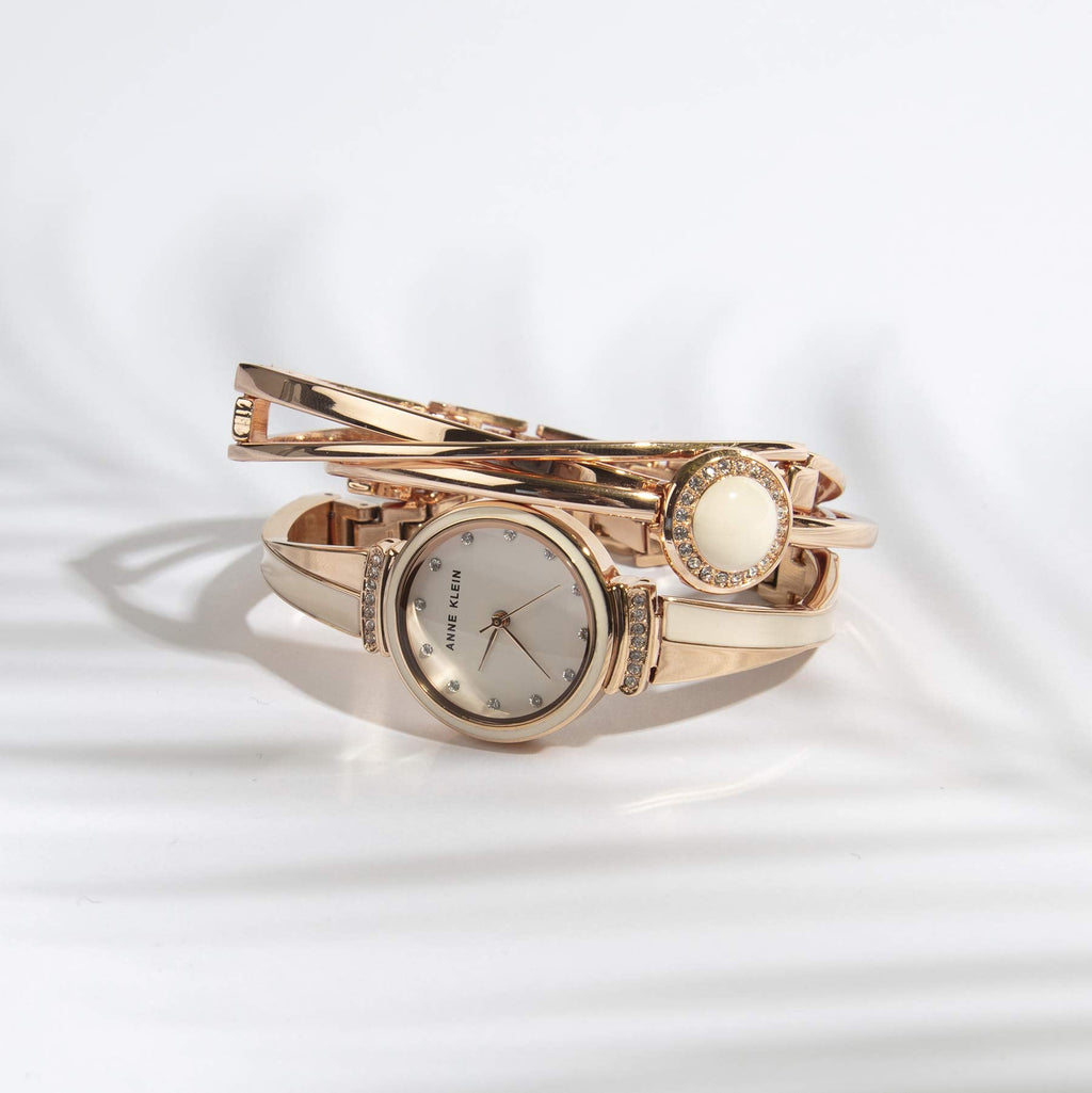 Anne Klein Women's Premium Crystal Accented Watch and Bangle Set