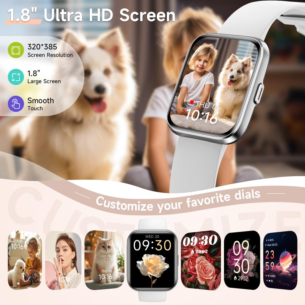 Smart Watches for Women, 1.8" Touch Screen Fitness Tracker for Android & iPhone, Answer/Make Calls, Alexa Built-in, Heart Rate/Sleep/SpO2 Monitor Smartwatch, IP68 Waterproof 101+ Sport Modes, 2 Bands