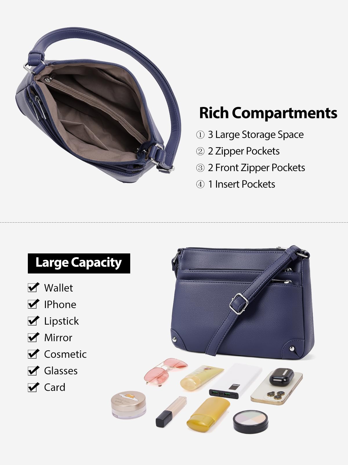 WESTBRONCO Crossbody Bags for Women, Medium Size Shoulder Handbags, Satchel Purse with Multi Zipper Pocket