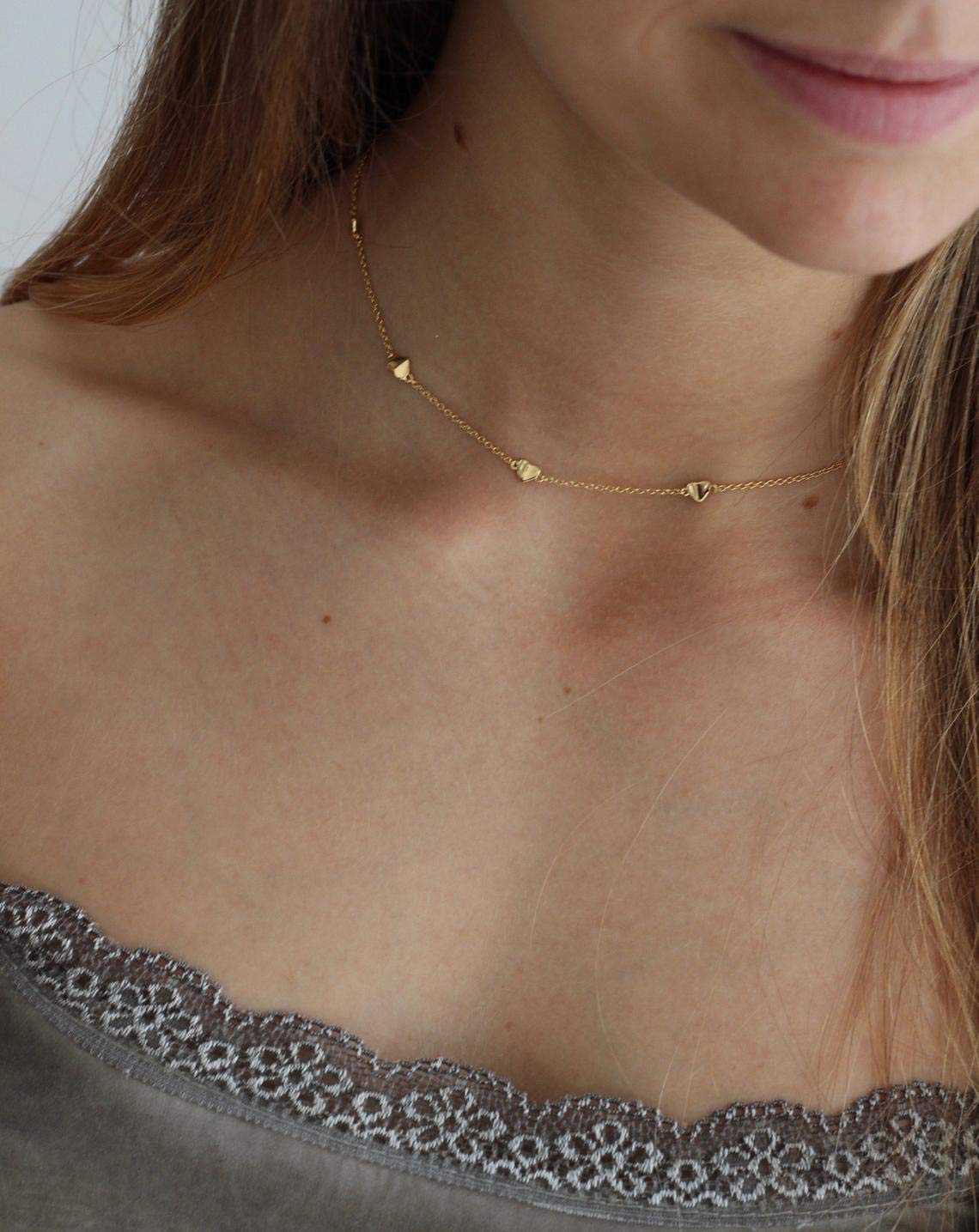 S.J JEWELRY Women Simple Delicate Full Moon 14K Gold Plated/Rose Gold/Silver Plated Layered Pendant Handmade Star Chokers Necklaces