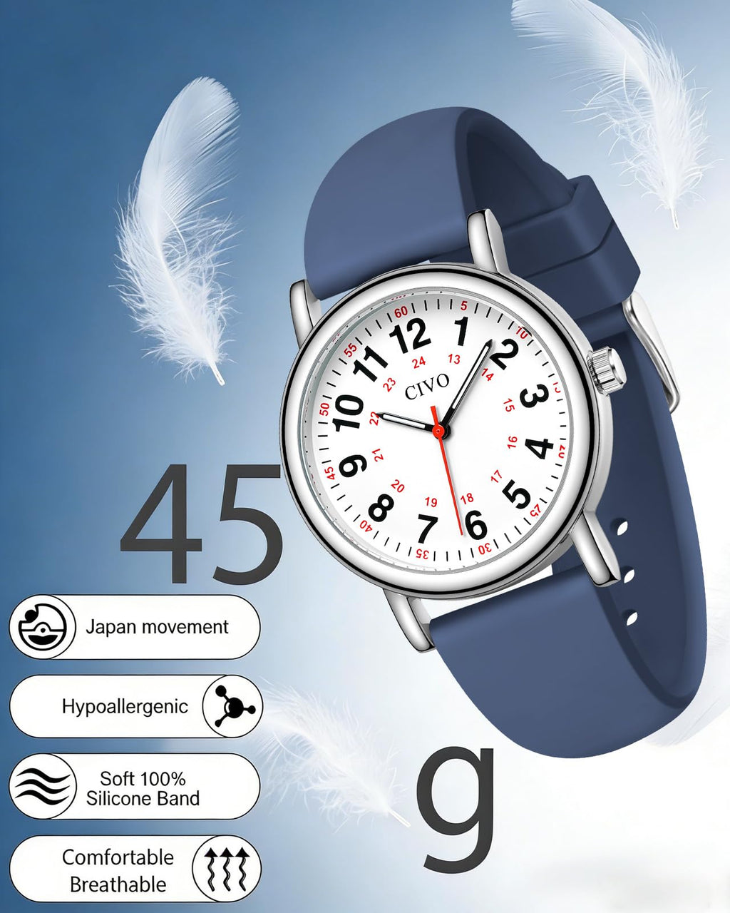 CIVO Nurse Watches for Women Men: Analog Waterproof Watch with Easy Read Dial Second Hand - Gifts for Nurses Medical Student Doctors