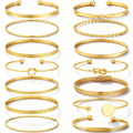 FAXHION Gold Bangle Bracelets for Women, 14 Pcs Multi Layer Stackable Bangle Set, 14K Gold Plated Textured Chunky Bracelets Boho Jewelrys Set