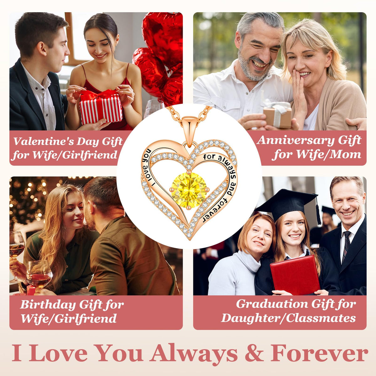 CDE Forever Love Heart Necklaces for Women, Wedding Anniversary, Valentine's，Birthday Mothers Christmas Day Gifts for Mom, Mother, Wife, S925 Silver Jewelry with Birthstone Pendant