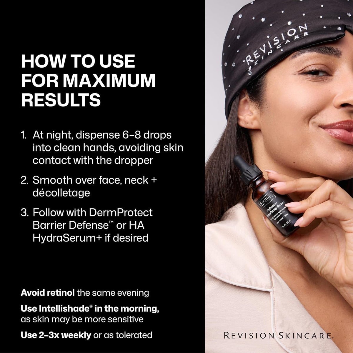 Revison Skincare Radiance+ Resurfacing Serum, Overnight AHA+BHA+PHA Exfoliating Serum with Glycolic Acid & Salicylic Acid | Smooths Uneven Texture, Clears Pores & Brightens Dull Skin, 1oz