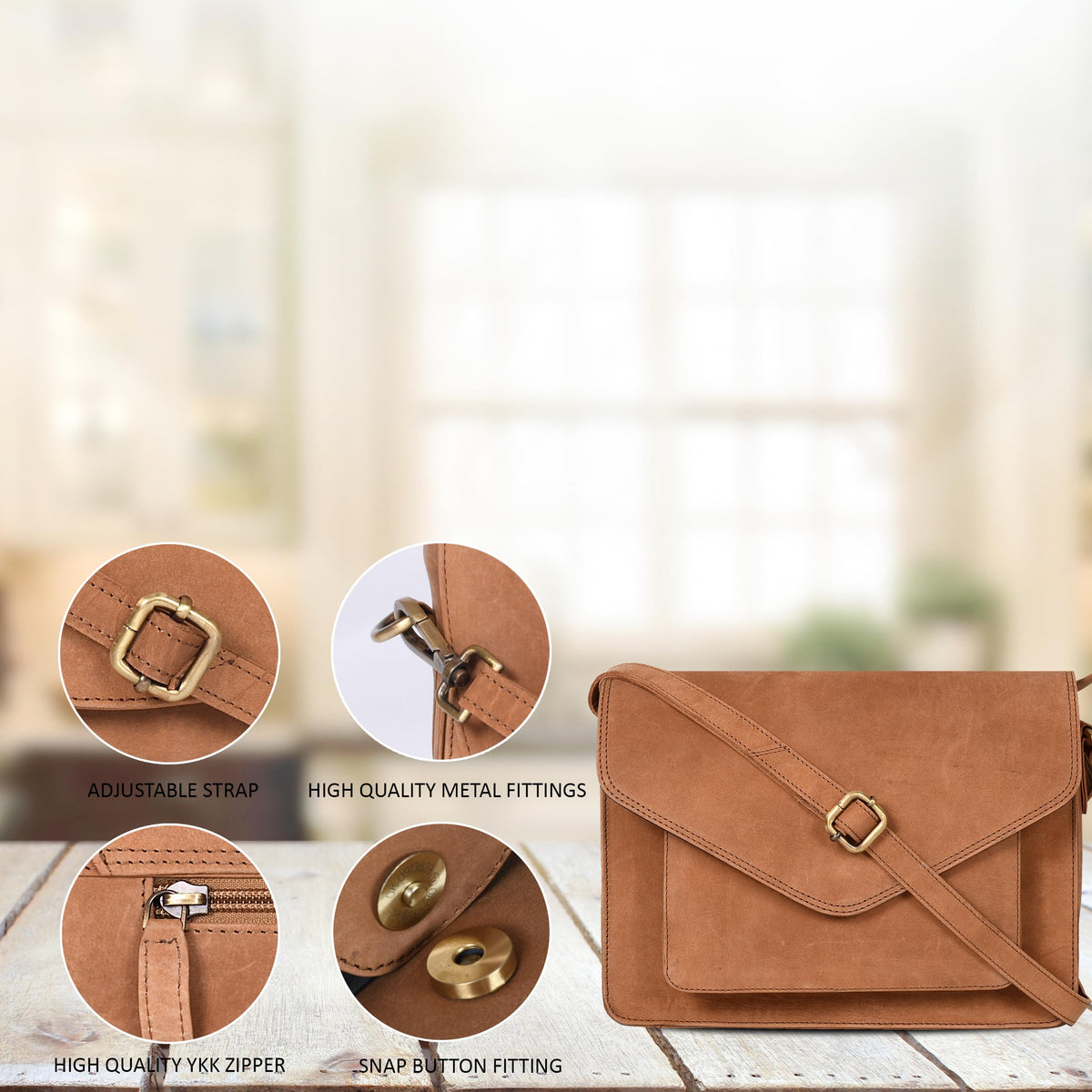 Leather Flapover Crossbody Handbag Purse for Women with Adjustable Strap & Overflap Snap Closure Tote/Bag