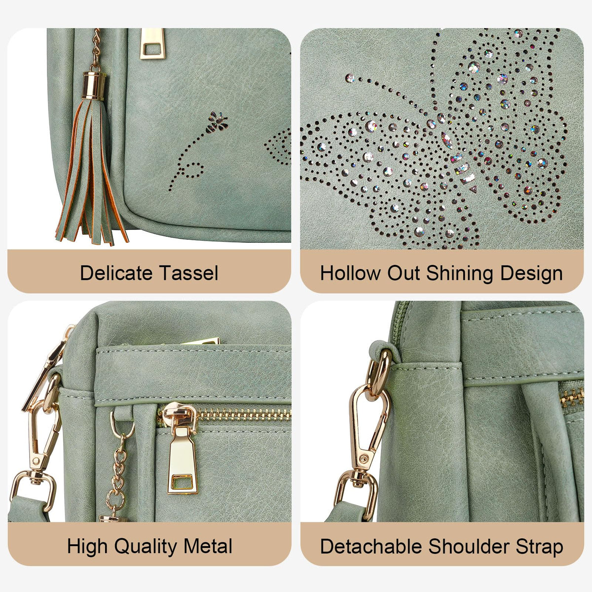 KITEVIUN Crossbody Bags for Women Trendy Leather Crossbody Purse Shoulder Handbags Butterfly Design