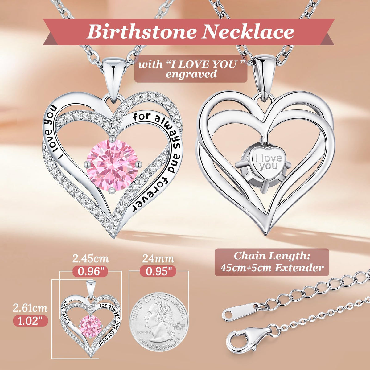 CDE Forever Love Heart Necklaces for Women, Wedding Anniversary, Valentine's，Birthday Mothers Christmas Day Gifts for Mom, Mother, Wife, S925 Silver Jewelry with Birthstone Pendant