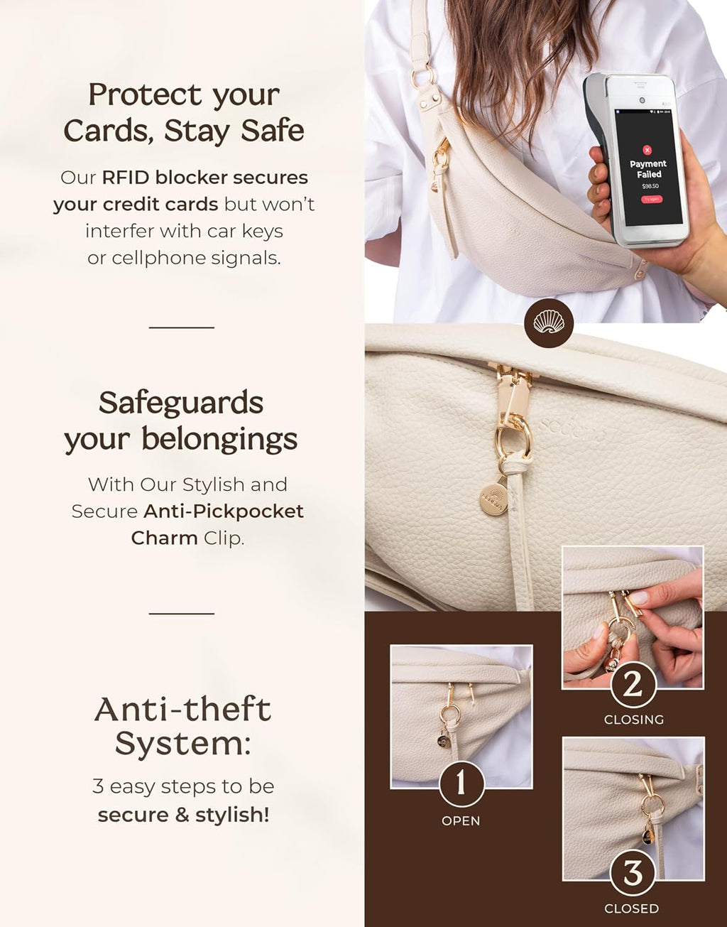 Anti Pickpocket Bag - Ivory RFID Crossbody Bag for Travel, Adjustable Strap Multiple Compartments Anti Theft Crossbody Bags for Women Travel Size Essentials Crossbody Bags for Women Large Size