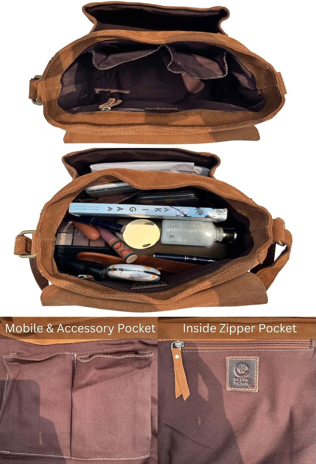 RUSTIC TOWN Leather Crossbody Satchel Bag Vintage Purses Handbags for Women