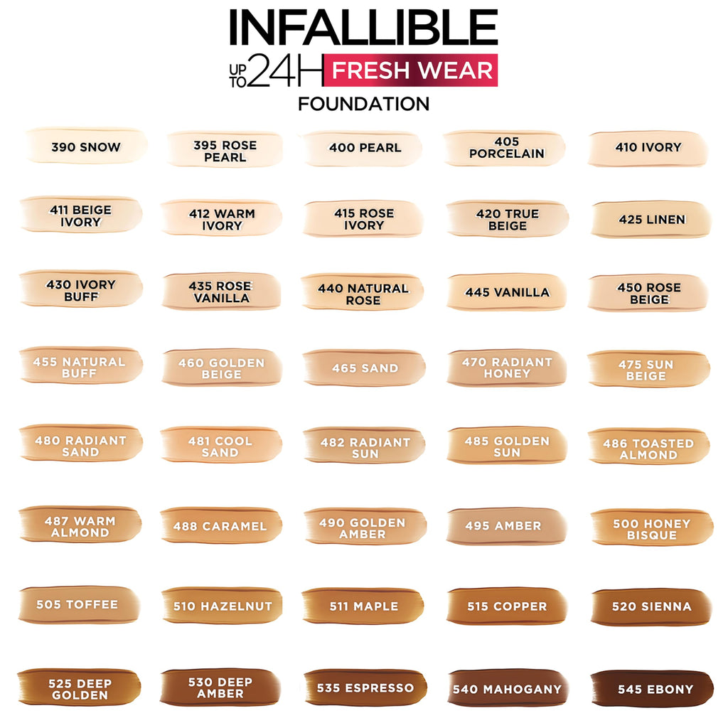 L'Oreal Paris Makeup Infallible Up to 32 Hour Fresh Wear Lightweight Foundation, 405 Porcelain, 1 Fl Oz, Packaging May Vary