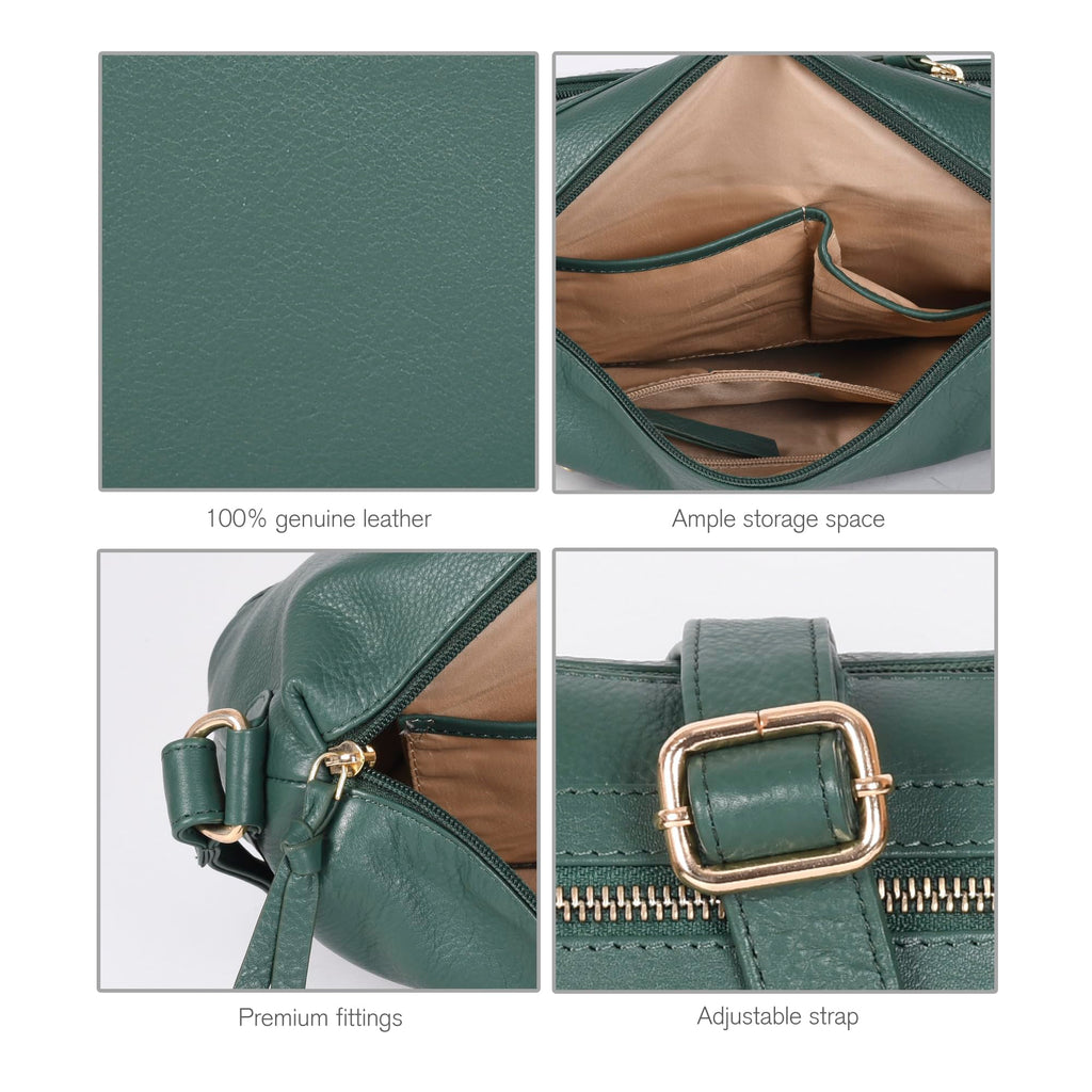 Oak Leathers Women's Crossbody Bag - Genuine Leather Crossover Shoulder Purse With Adjustable Sling Strap - Medium Size
