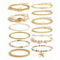 FAXHION Boho Gold Beaded Bracelets for Women, Starfish & Shell Pendant Bracelet Stack, Gold Bracelet Set Summer Beach Jewelry Gifts