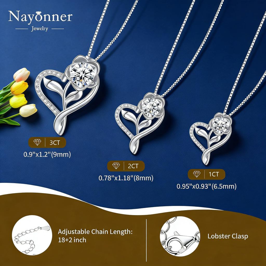 Luxury Moissanite Heart Necklace for Women – 925 Sterling Silver Heart Pendant, Sparkling Jewelry Gift for Wife, Girlfriend, Mom & Daughter