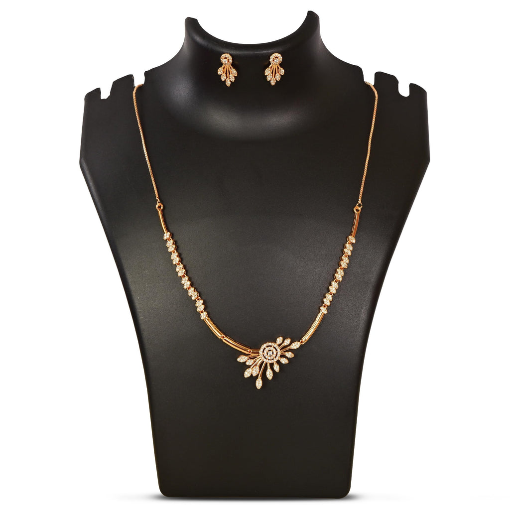 Nilu's Collection American Diamond Stone Studded | Rose Gold/Silver Plated | Anti Tarnish Jewellery Set for Women | Matching Earrings Perfect for Weddings and Special Occasions
