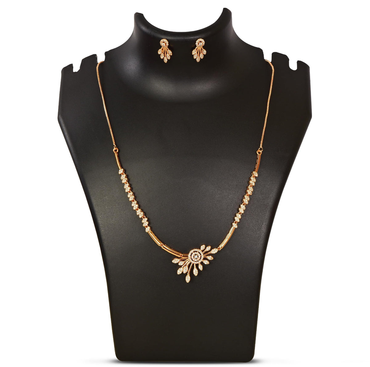 Nilu's Collection American Diamond Stone Studded | Rose Gold/Silver Plated | Anti Tarnish Jewellery Set for Women | Matching Earrings Perfect for Weddings and Special Occasions