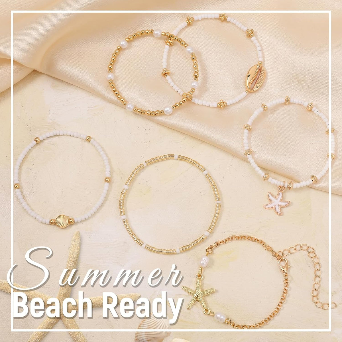 cow print Summer Beach Bracelets for Women Men, Stackable Seashell Starfish Beaded Bracelets, Seaside Holiday Vacation Party Birthday Gifts for Women Surfers Friends Her Him Family