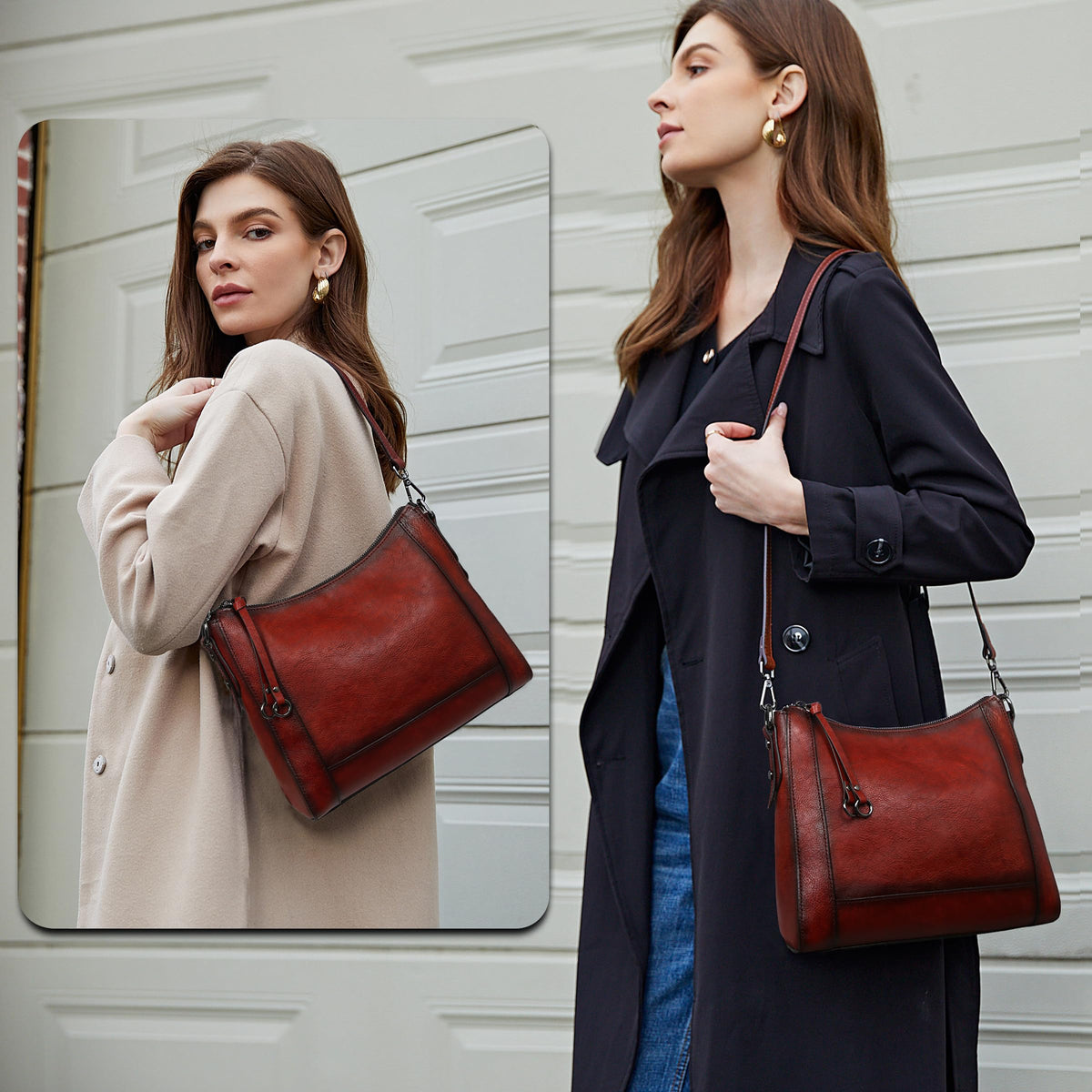 Iswee Leather Crossbody Bags for Women Shoulder Purse Medium Hobo Genuine Leather Satchel Purses and Handbags