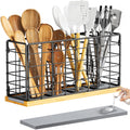 Metal Kitchen Utensil Holder with 4 Adjustable Compartments & Fast-Drying Base