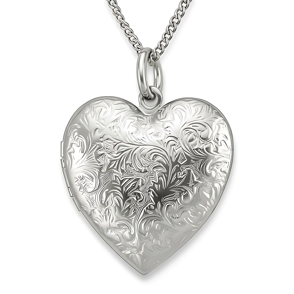 UNCLE LOL Vintage Silver Heart Locket Necklace – Engraved Photo Pendant for Women