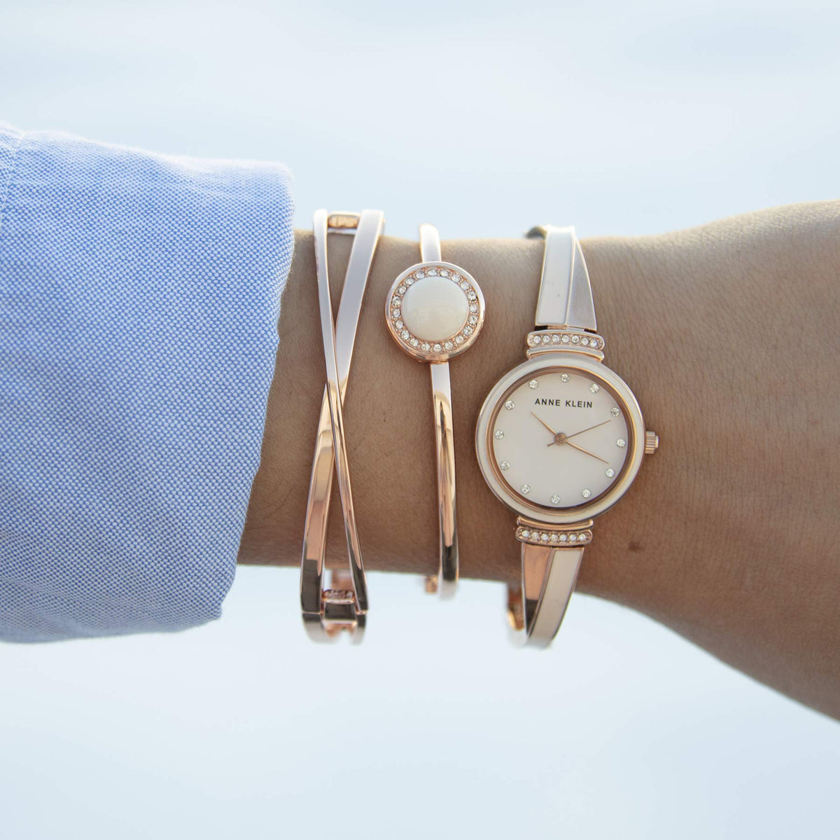 Anne Klein Women's Premium Crystal Accented Watch and Bangle Set