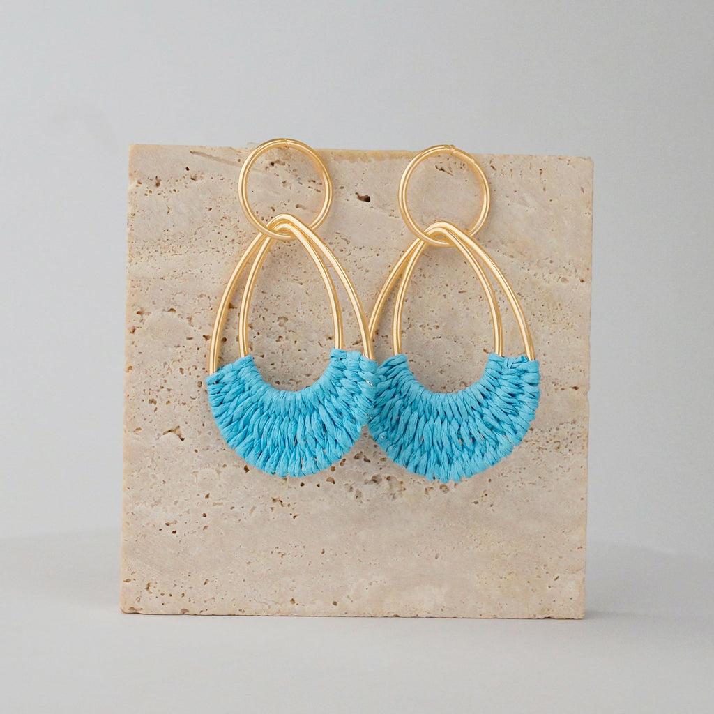 Raffia Hoop Earrings for Women Fun Boho Summer Beach Earrings Lightweight Handmade Straw Wicker Rattan Dangle Earrings Statement Geometric Round Drop Earrings