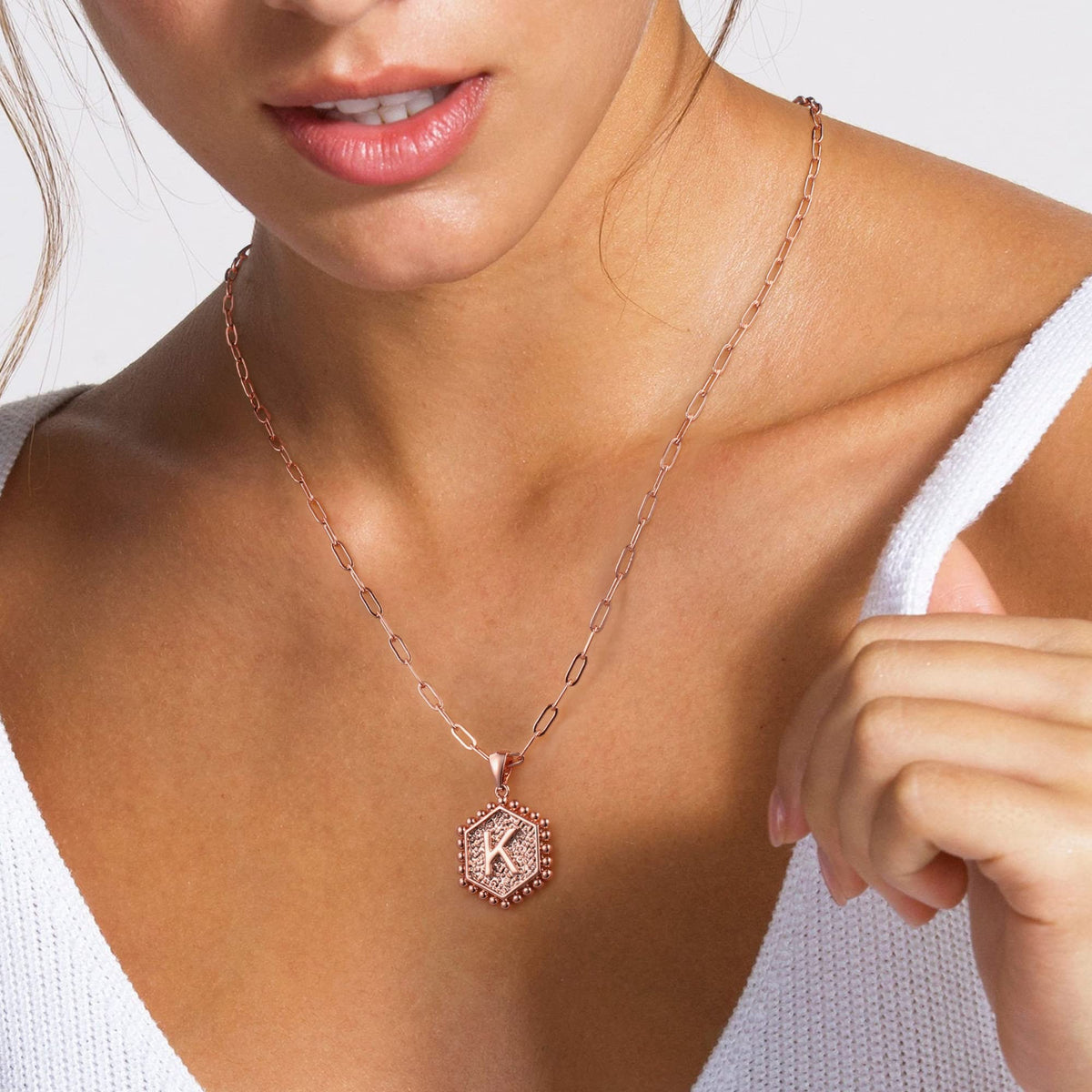 M MOOHAM Dainty Initial Necklaces for Women, 14K-Gold-Plated Layering Necklace for Women Cute Hexagon Letter Initial Necklace Layered Necklaces for Womens Teen Girl Gifts