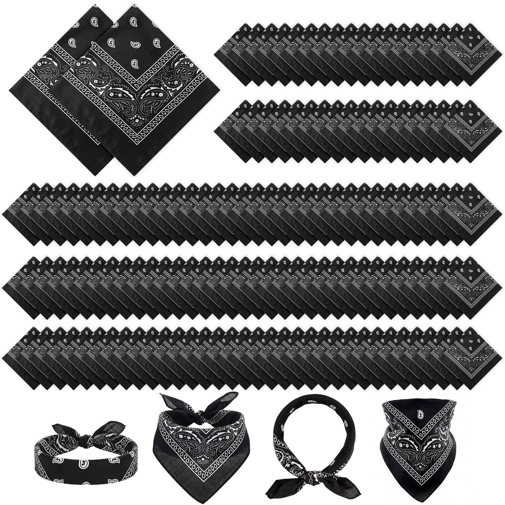 Suhine 300 Pcs Bandanas Bulk Unisex Paisley Bandanas Multipurpose Cowboy Head Wrap Scarf Headband Handkerchief for Women Men(Black)